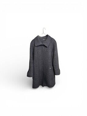 ME JAY Coat Long 100% Virgin Wool Women's L Black Raglan Sleeves Canada EUC